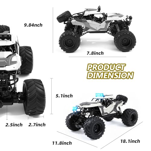1:8 Large Amphibious RC Car for Kids 3+, Large 4WD Monster Truck | Water & Land Driving, LED Lights, 2.4GHz Control up to 260 FT, Rechargeable Waterproof All-Terrain Outdoor Gift