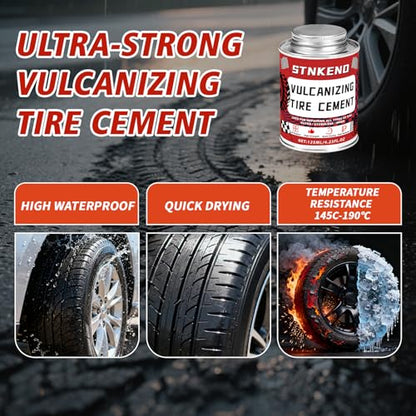 Vulcanizing Rubber Cement, 4.4 Oz Tire Rubber Adhesive | Car Tire Repair Cement with Brush, Waterproof & Heat-Resistant, Tire Glue for Car, Motorcycle, Bike, Truck, Tractor