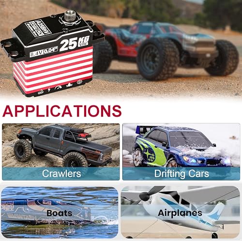 GOTECK 25KG Brushless Digital Servo,8.4V Full Metal Gear Servo,IP67 Waterproof Steering Servo with 25T Servo Horn for 1/10 Scale RC Cars,RC Crawler,Trucks,Boat,Robot Parts (A25BHV-270°)