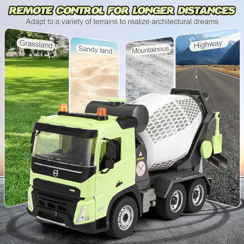 Double E Volvo FMX 1:20 RC Cement Mixer Truck - 360° Rotating Drum + 7 Realistic Sounds & LED Lights, 2.4GHz Anti-Interference for Multi-Vehicle Play - Construction Toy Adults - style: RC Mixer Truck