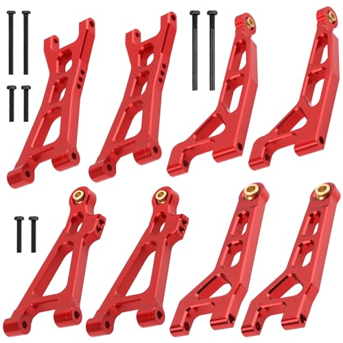 ShareGoo Aluminum Suspension Arms Set Swing Arms Front Rear A Arms Compatible with Hyper Go H16BM H16DR H16 MJX 16207 16208 16209 16210 1/16 RC Upgrade Parts (Red) - color: Red