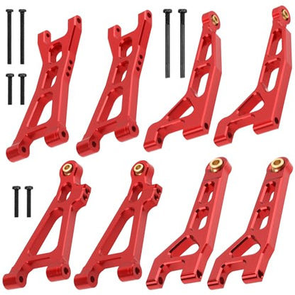 ShareGoo Aluminum Suspension Arms Set Swing Arms Front Rear A Arms Compatible with Hyper Go H16BM H16DR H16 MJX 16207 16208 16209 16210 1/16 RC Upgrade Parts (Red) - color: Red