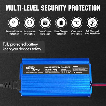 ULTRAPOWER 24V 5A Battery Charger,Universal Battery Charger Maintainer with 4LEDs Indicator,XLR Connector for Cars,Trucks,RVs,ATVs,UTVs,Tractors,SUVs,Electric Wheelchair Lead Acid Battery