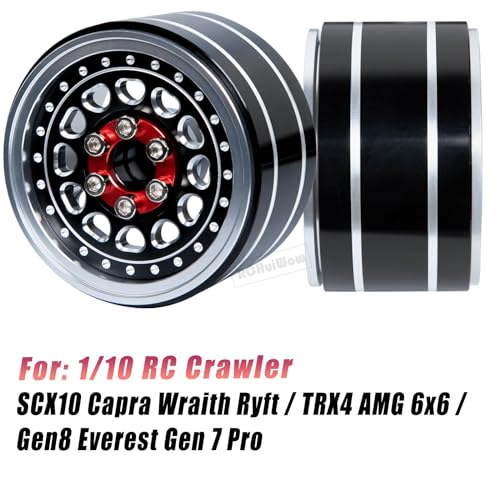 RC Wide 1.57'' (40mm) 2.2 Beadlock Wheels for SCX10 Capra Wraith Ryft / TRX4 AMG 6x6 / Gen8 Everest Gen 7 Pro,Adjustable 4 Offsets Rims,4Pack,Black w/Red - color: Black W/ Red(4pcs)