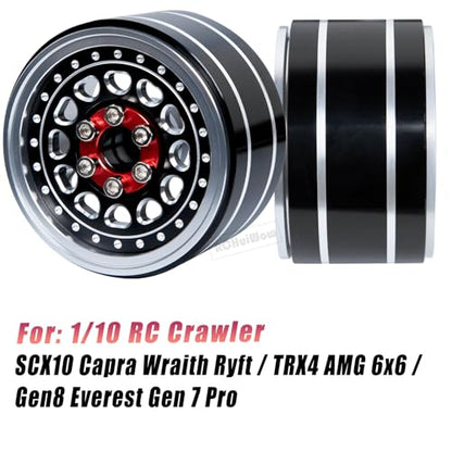 RC Wide 1.57'' (40mm) 2.2 Beadlock Wheels for SCX10 Capra Wraith Ryft / TRX4 AMG 6x6 / Gen8 Everest Gen 7 Pro,Adjustable 4 Offsets Rims,4Pack,Black w/Red - color: Black W/ Red(4pcs)
