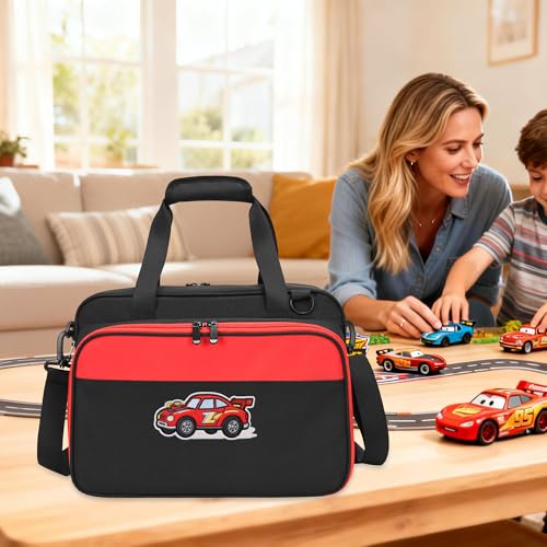 Monster Truck Case for Monster Jam 1:64 Scale, Holds 34 Cars | Storage Bag with 6 Clear TPU Zipper Pockets, Front Pocket, D-Ring, Top Handles and Detachable Shoulder Strap, Black