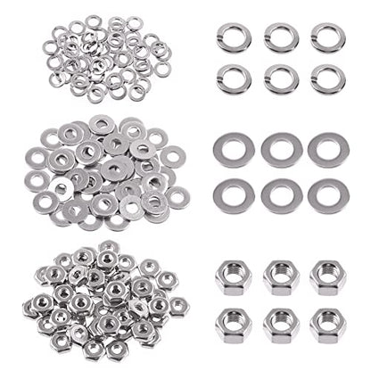 Swpeet 150Pcs Metric 304 Stainless Steel M2.5 Hex Nuts, Flat Washers, and Split Lock Washers Assortment Kit - Coarse Thread Hexagon Nut for Home Automotive Shop Use - size: M2.5 Hex Nuts & Washers