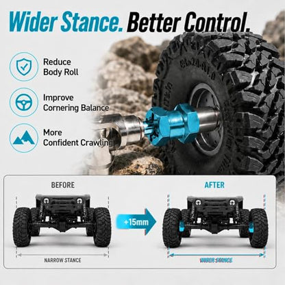 4PCS 12mm Hex Hub 15mm Aluminum Extension Hex for Axial SCX10 D90 90046 | 15mm CNC Wheel Hex Extenders for 1/10 RC Crawlers Redcat Gen7/Gen8 CC01 RC4WD Wider Stance & Tire Clearance with M4 Nuts Pins - color: skyblue