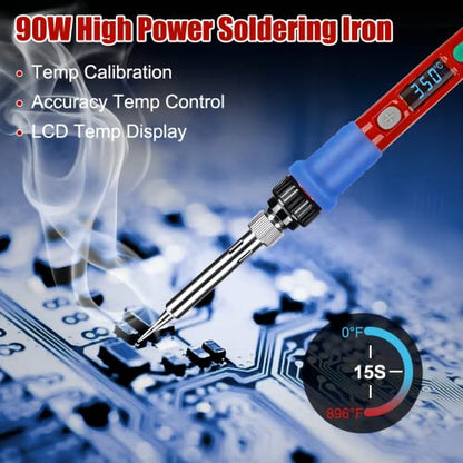 Soldering Iron Kit, 90W 110V LED Digital Soldering Iron with Ceramic Heater, Adjustable Temperature Soldering Welding Iron Kit, Auto-sleep, Thermostatic Design - color: 90w 16-in-1