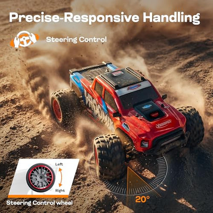 Vroomix 1:16 4WD RC Car, Red Remote Control Light Hobby Racing Monster Truck Toy Gift for Kids, 3 Driving Modes, Up to 28 Mph, 35 Mins, 110 Ft Range, Toy Truck for Boys Age 8-12 & Adults - color: Red