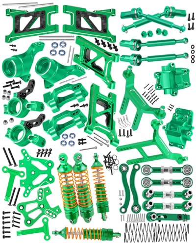 Alloy Metal Shocks&Drive Shaft Axles&Suspension Arms&Steering Block&Camber Links Toe Links&Gearbox&Body Posts Mount&Shock Tower Upgrades Parts for 1/18 LaTrax Teton Desert Prerunner,Green - color: Green(for 1/18)