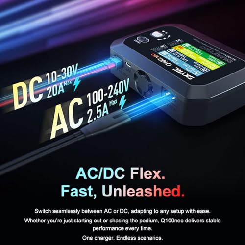GoolRC Q100neo AC/DC Multi-Function Smart Charger, Lipo Battery Balance Charger Discharger AC 100W DC 240W for 1-4S LiPo/Life/LiIon/LiHV, 1-8S NiMH/NiCd, 3S/6S Pb Batteries