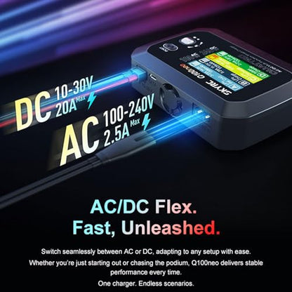 GoolRC Q100neo AC/DC Multi-Function Smart Charger, Lipo Battery Balance Charger Discharger AC 100W DC 240W for 1-4S LiPo/Life/LiIon/LiHV, 1-8S NiMH/NiCd, 3S/6S Pb Batteries