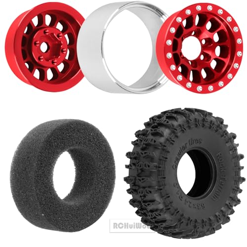 1.0" Beadlock RC Wheels and Tires for 1/18 TRX4M,1/24 SCX24 RC Crawler,1.0 Beadlock Tires w/Alloy Aluminium Wheels 1.0 rc Beadlock Rims,4PCS,Red - color: Red(4pcs)