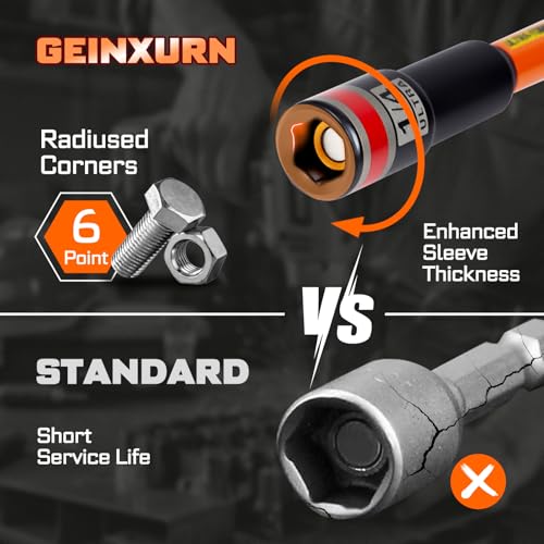 Geinxurn Impact Nut Driver Set, 10 Pieces 6”Long 1/4”6 Point Alloy Steel Magnetic SAE Nut Setter Set Use For Require Installing 1/4 Hex Shank Impact Driver with Case Box - size: 6", style: 1/4"-10pcs