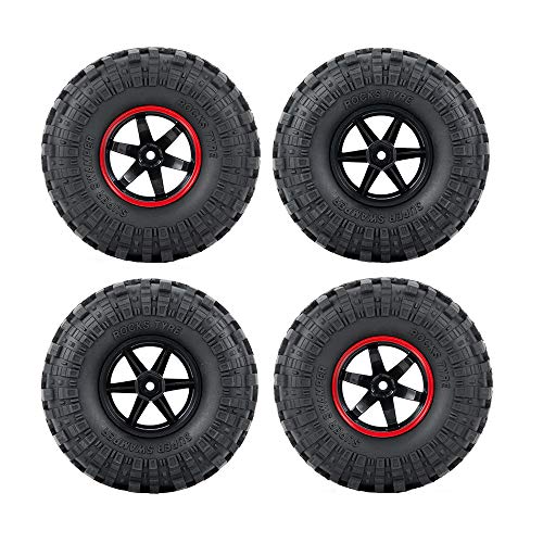 4PCS 110mm 1.9" Rubber Tires & Plastic Wheel Rim | 12mm Hex Hub, For 1/10 Axial SCX10 TRX4 D90, RC Crawler Car
