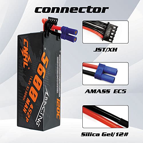 CNHL 5600mAh 4S Hard Case LiPo Battery 14.8V 120C with EC5 Plug (2 Packs) | High performance hardcase RC battery built for RC car racing, trucks, truggies, buggies, crawlers, and boat models.