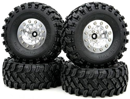 Brass 1.3 Beadlock Wheel Tires Set Sticky Soft Tires 70 * 26mm for Axial SCX24 AX24 TRX4M FCX24 Upgrade 1/24 1/18 RC Crawler Car (Silver) YK - color: Silver