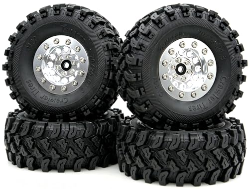 Brass 1.3 Beadlock Wheel Tires Set Sticky Soft Tires 70 * 26mm for Axial SCX24 AX24 TRX4M FCX24 Upgrade 1/24 1/18 RC Crawler Car (Silver) YK - color: Silver