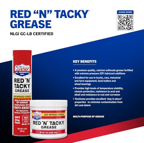 Lucas Oil 10005 Red "N" Tacky Grease - 14 Ounce Cartridge (Pack of 30) | Premium Automotive Marine Industrial Lubricant Heavy Duty High Temp Waterproof Bearing Chassis Protection Bulk Tubes Case - size: 14 Ounce, style: 30 Pack