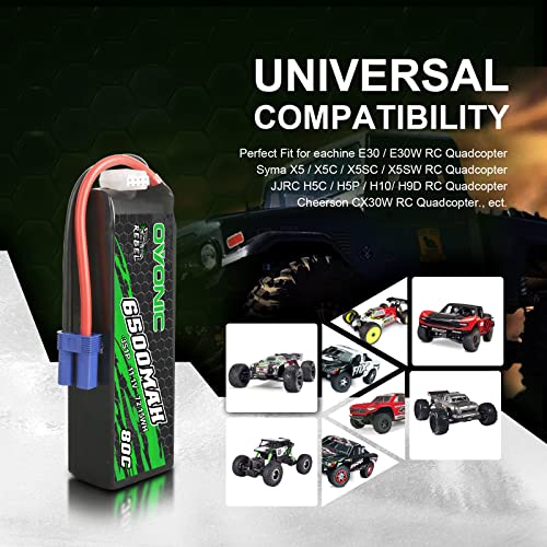 OVONIC Lipo Battery 6500mAh 80C 11.1V 3S RC Battery with EC5 Connector for RC Plane DJI Quadcopter RC Airplane RC Helicopter RC Car Truck Boat 2pcs