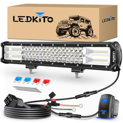 20Inch LED Light Bar with Wiring Harness Kit Spot Flood Combo Beam | 16AWG 280W LED Off Road Driving Work Lights Bar with 3PIN Rocker Switch for Je-ep Truck Pickup Golf Car Tractor SUV Golf Cart - size: 20 Inch LED Light Bar with Wiring Harness Kit