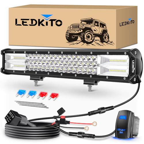 20Inch LED Light Bar with Wiring Harness Kit Spot Flood Combo Beam | 16AWG 280W LED Off Road Driving Work Lights Bar with 3PIN Rocker Switch for Je-ep Truck Pickup Golf Car Tractor SUV Golf Cart - size: 20 Inch LED Light Bar with Wiring Harness Kit