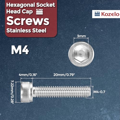 30pcs Socket Head Cap Screws - [M4-0.7 x 20mm] 304 Stainless Steel Allen Socket Drive for Electrical Motor 3D Printing Fan Engine Replacement Use, Silver - size: M4-0.7x20mm