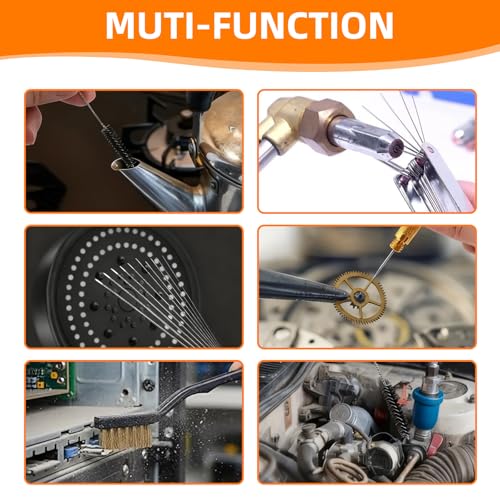 Carburetor Cleaning Kit, Double-Ended Brushes for Small Engines | 13 Wires, 10 Needles, 5 Nylon Brushes, 3 Double-Ended Brushes, Scraper & 4 Hooks; for Chainsaws, Lawn Mowers & Welders