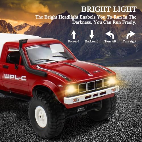 Losbenco RC Crawler 1/16 Scale RC Rock Crawler, WPL C24 All Terrain RC Car RTR 4x4 Off-Road Remote Control Trucks with LED Lights and Two Batteries for Kids and Adults