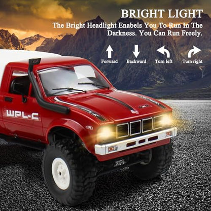 Losbenco RC Crawler 1/16 Scale RC Rock Crawler, WPL C24 All Terrain RC Car RTR 4x4 Off-Road Remote Control Trucks with LED Lights and Two Batteries for Kids and Adults