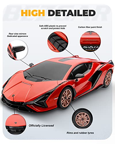 BEZGAR 1:24 Lamborghini Remote Control Car Licensed Lamborghini Sián FKP37 | Official Lambo Replica, 2.4GHz Interference-Free Control, Ideal Toy for Boys 6-8, 8-12 & Adults, Hobby Collectible Model（Red） - color: Lambo-1:24 Lambo Sian(red)