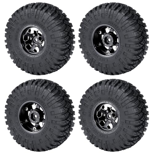 4PCS 1.3" Beadlock Wheel Tires Set Aluminum 1.3inch Beadlock Wheel Hub Wheel Rim ＆ 70mm/2.76inch Rubber Crawler Tires for 1/18 1/24 RC Crawler Car SCX24 TRX4M Upgrade Parts (Black) - color: Black