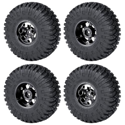 4PCS 1.3" Beadlock Wheel Tires Set Aluminum 1.3inch Beadlock Wheel Hub Wheel Rim ＆ 70mm/2.76inch Rubber Crawler Tires for 1/18 1/24 RC Crawler Car SCX24 TRX4M Upgrade Parts (Black) - color: Black