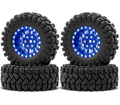 OGRC 1.0 Plus (1.2 Inches) Beadlock Wheel and Tires Set 7mm Negative Offset Wheel Rims SS Super Soft Sticky Tires for TRX4M SCX24 FCX24 AX24 1/24 1/18 RC Crawler Car - 62 * 24mm (Blue) - color: Blue