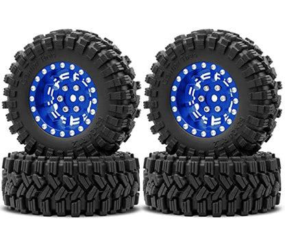 OGRC 1.3" Aluminum Wheels and All Terrain Tires for 1/18 1/24 RC Upgrade | 7mm Hex, Super Soft Compound Tires, for TRX4M SCX24 RC Carwler Car, Blue - color: Blue