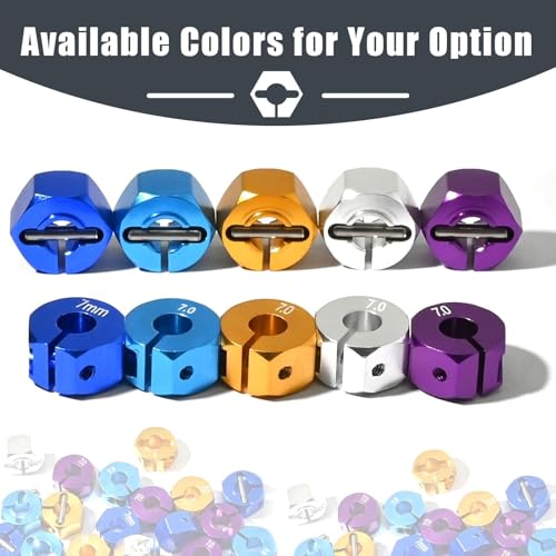 Aluminum 12mm Hex Wheel Hub 4Pcs w/Axle Pin M4 Flange Lock Nut Standard M3 M4 Nut 7mm Thickness Wheel Drive Adapter for 1/10 Traxxas HSP Redcat Rc4wd Tamiya Axial SCX10 WLtoy RC Car(25Pcs) - color: Silver, size: 7.0