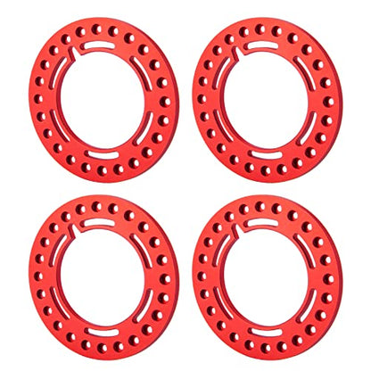 RCLIONS 4pcs Aluminum 2.2inch RC Beadlock Wheel Rim Replacement Ring for 1/10 RC Crawler Car 2.2" Wheels (Red) - color: Red