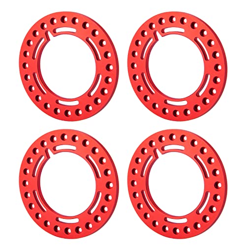 RCLIONS 4pcs Aluminum 2.2inch RC Beadlock Wheel Rim Replacement Ring for 1/10 RC Crawler Car 2.2" Wheels (Red) - color: Red