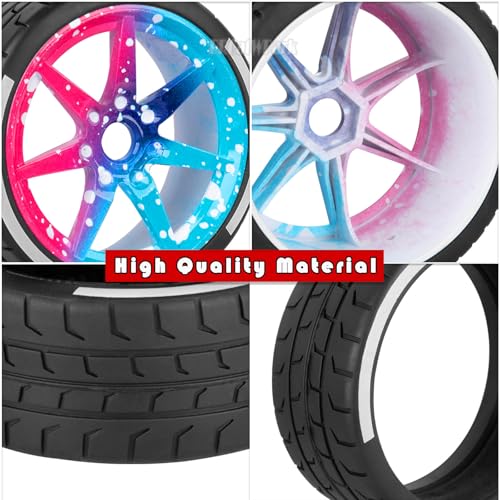 RC Highway Tires Wheel for 1/8 Typhon 6s BLX,1/7 Infraction 6S BLX/Limitless,RC Wheel Rim & Rubber Highway Tires RC Drift Wheels and Tires,Blue Pink - color: Blue Pink - (4pcs Highway Tires)