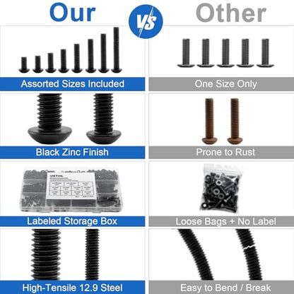 580Pcs UIETUIL M4 Hex Socket Button Head Screws Kit, M4x6-30mm, 10.9 | Machine Screws, M4x6/8/10/12/16/20/25/30mm, With Nuts & Washers, 10.9 Grade Alloy Steel Black Zinc Plated For 3D Printing - size: M4 Button 10.9 - 580PCS