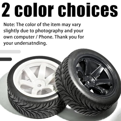 OD 2.55" On Road Rubber Tires Plastic Wheel Rims 12mm Hex for 1/10 RC Car | Compatible with MJX HSP Tamiya HPI Kyosho Traxxas Sakura Redcat WLtoys 1/10 RC On-Road Racing Touring Car (4pcs, White) - style: E-White