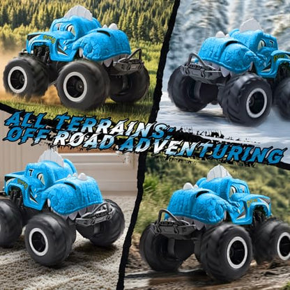 Amphibious Remote Control Car, 1:20 Waterproof Dinosaur Monster Trucks for Boys Age 4-7, 2.4GHz All Terrain RC Cars with 2 Batteries, 360° Rotating Stunt RC Car Toy Birthday Gift for Kids 3-5 - color: Azure Dinosaur Truck