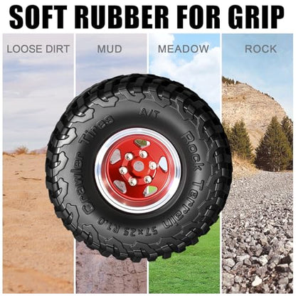 1.0 Beadlock Wheel Soft Tire Set RC Upgrade Part for Traxxas 1/18 TRX4M 1/24 RC Crawlers car Axial SCX24 FMS FCX24 Gladiator Bronco C10 JLU Deadbolt B17 Upgrade.(4Pcs/Set) - color: Red