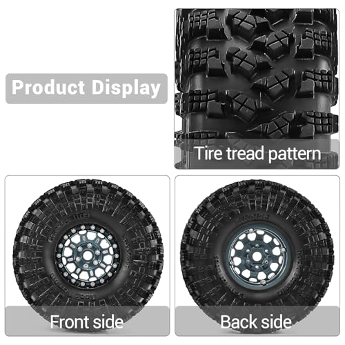 1.9" Beadlock Wheels and Tires 120mm (4.72in) for TRX4 SCX10 1/10 RC Crawler Upgrade Parts (Titanium-2, 4Pcs) - color: Titanium-2