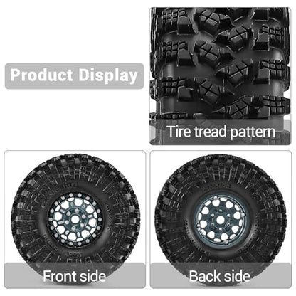 1.9" Beadlock Wheels and Tires 120mm (4.72in) for TRX4 SCX10 1/10 RC Crawler Upgrade Parts (Titanium-2, 4Pcs) - color: Titanium-2