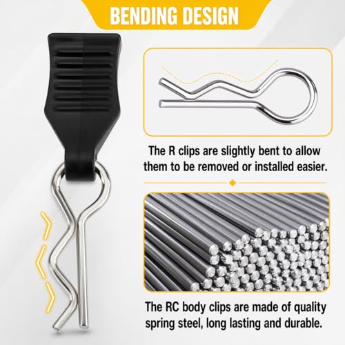 50 Packs RC Body Clips 60 Pack with Pull Tabs, 1mm Pins for 1/12 1/14 1/16 1/18 Scale RC Car Truck Buggy, Replacement Parts Accessories Compatible with SCX24 TRX4M H16BM 16889 Models