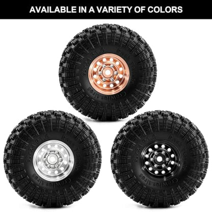 1.0" Beadlock Aluminum Wheels and 63mm Soft Rubber Tires | for SCX24, TRX4M, Ascent 18, FCX24, 1/18 1/24 RC Crawler, 7mm Hex, 0mm Offset, with Foam Inserts, (Silver) - color: Silver