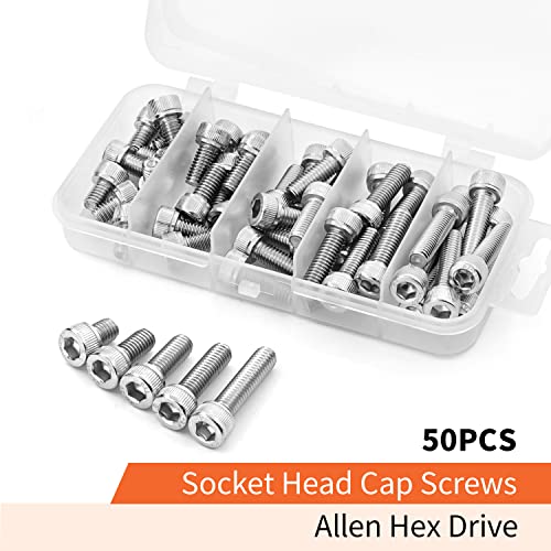 M6 x 8mm 12mm 16mm 20mm 25mm Hex Socket Head Cap Screws Bolts 304 Stainless Steel Metric Machine Allen Hex Drive, Fully Threaded, Assortment Kit 50PCS - size: M6 x 8/12/16/20/25mm (50PCS)