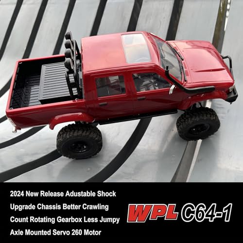 WPLDEWAN RC Crawler 1/16 Scale Remote Control Truck Off Road WPL C64-1 RC Rock Crawler 4x4 Pickup RTR All Terrain Upgraded Chassis Fully Proportional 2.4GHz Axle Mounted Servo Hobby Vehicle Adult